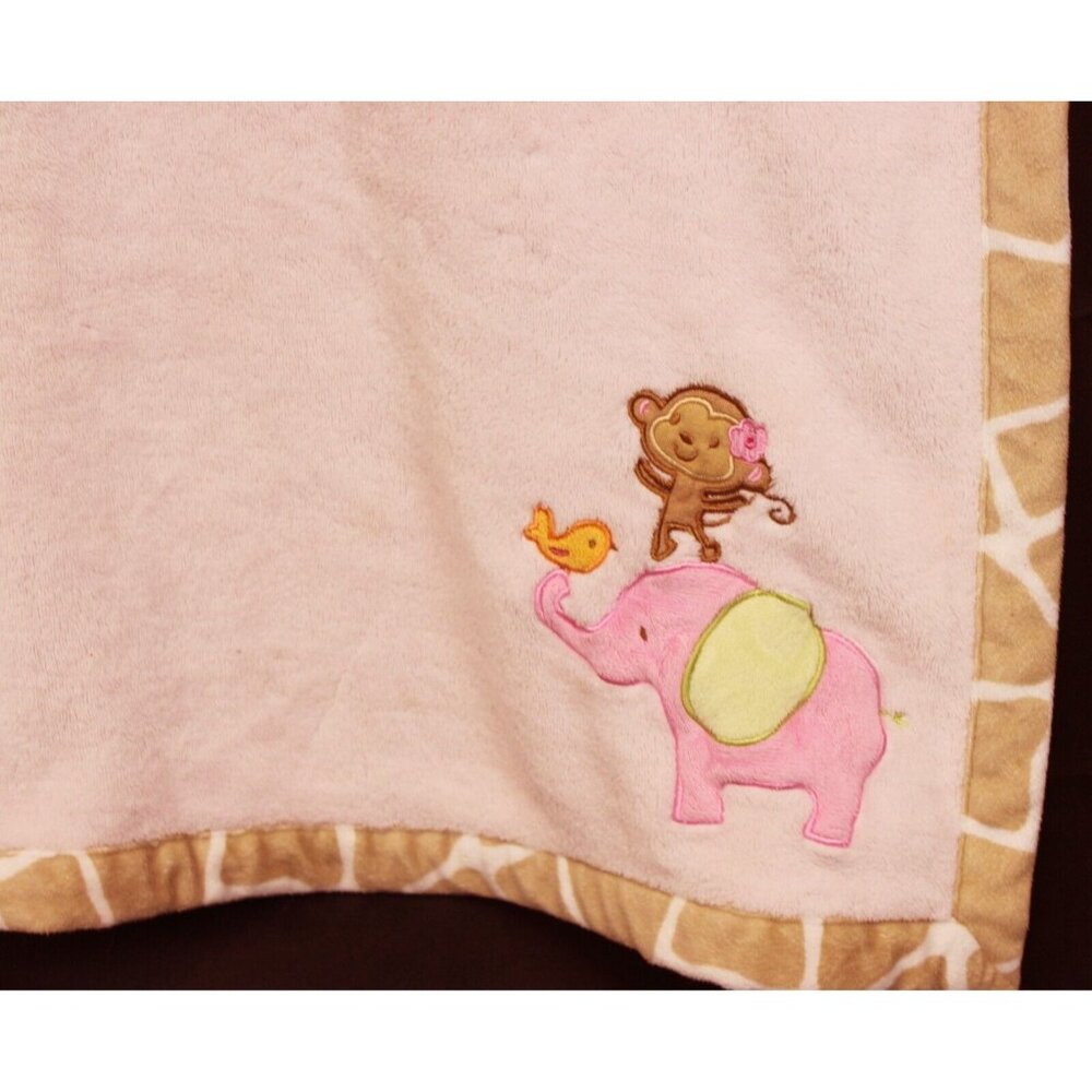 Carter's Baby Minky Fleece Blanket Pink Elephant Giraffe Print Cuddle Winter